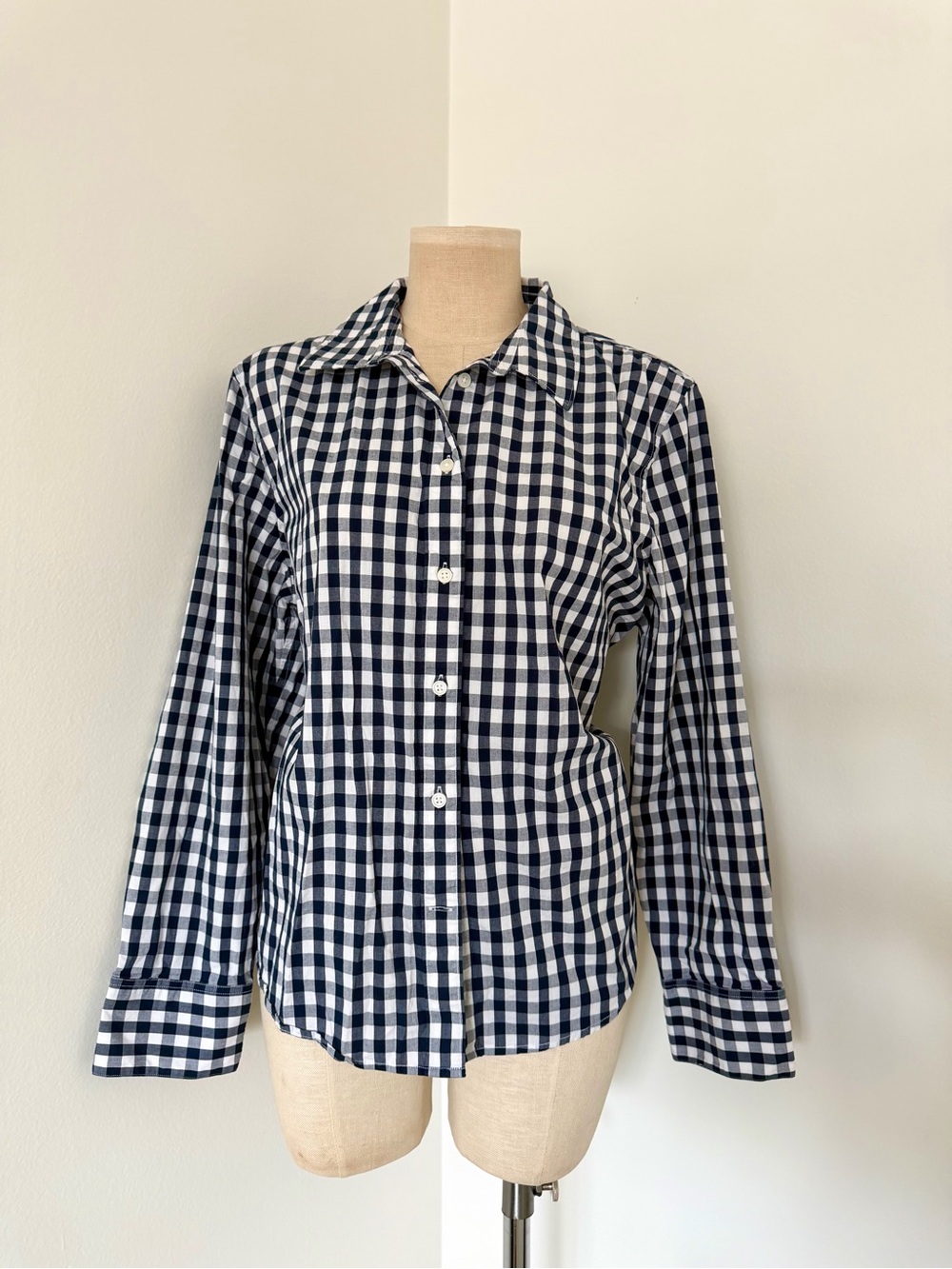 J. Crew Navy and White Gingham Shirt